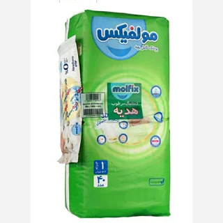 پوشک بچه مولفیکس 40 عددی 1 نوزادی 2تا5 کیلوگرم همراه با هدیه دستمال مرطوب مولفیکس