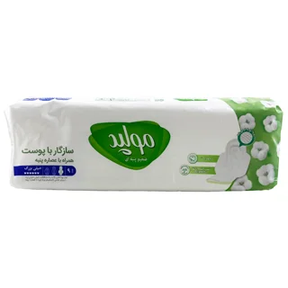 نوار بهداشتی مولپد سازگار با پوست همراه با عصاره پنبه ضخیم پنبه ای 10 عددی سایز خیلی بزرگ